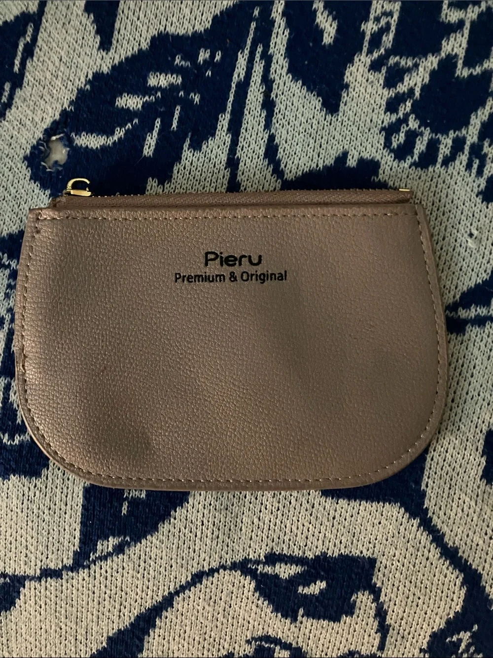 Taupe Leatherette Zip Coin Pouch
